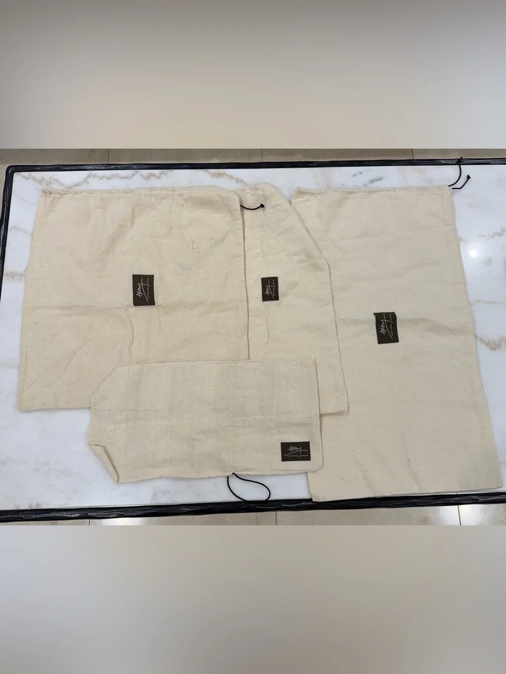 Michael Aram Cream Drawstring Pouches with Logo Tags